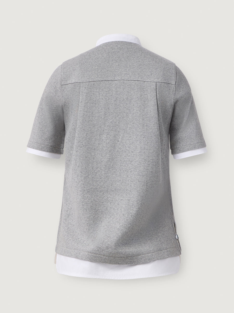 Pointelle Cotton Henley _ Light Grey Melange