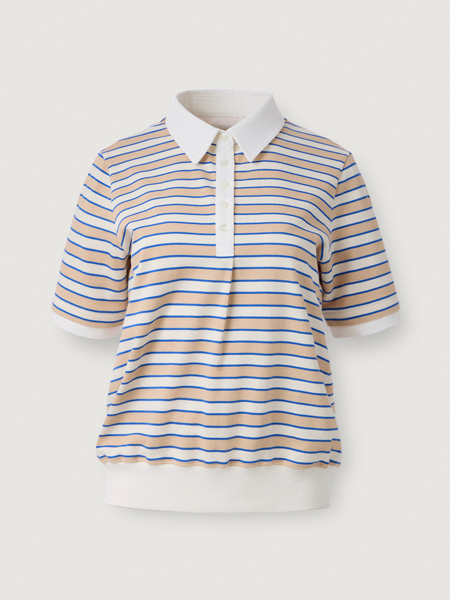 Striped Blouson Top _ Sand Blue Stripe