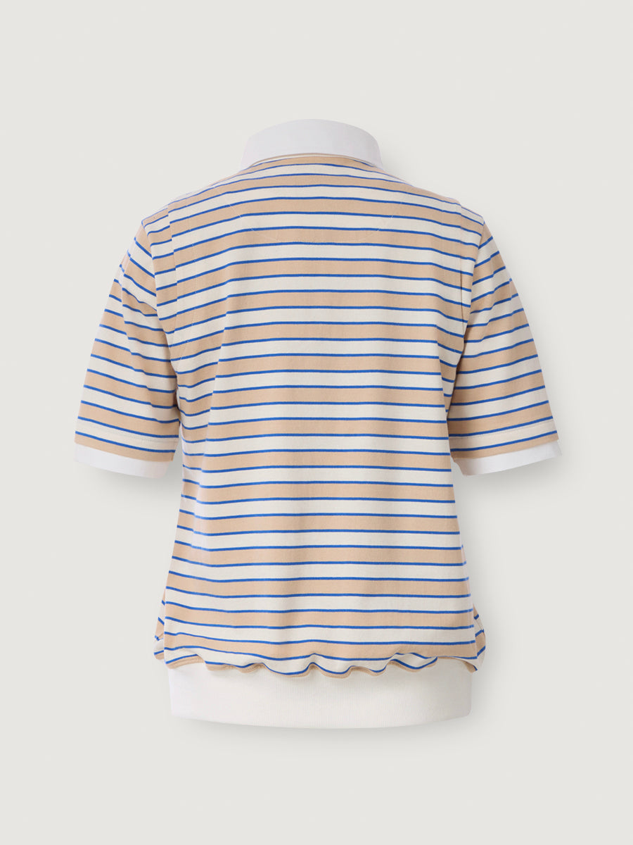 Striped Blouson Top _ Sand Blue Stripe