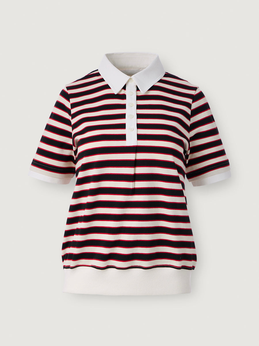 Striped Blouson Top _ Noir Red Stripe