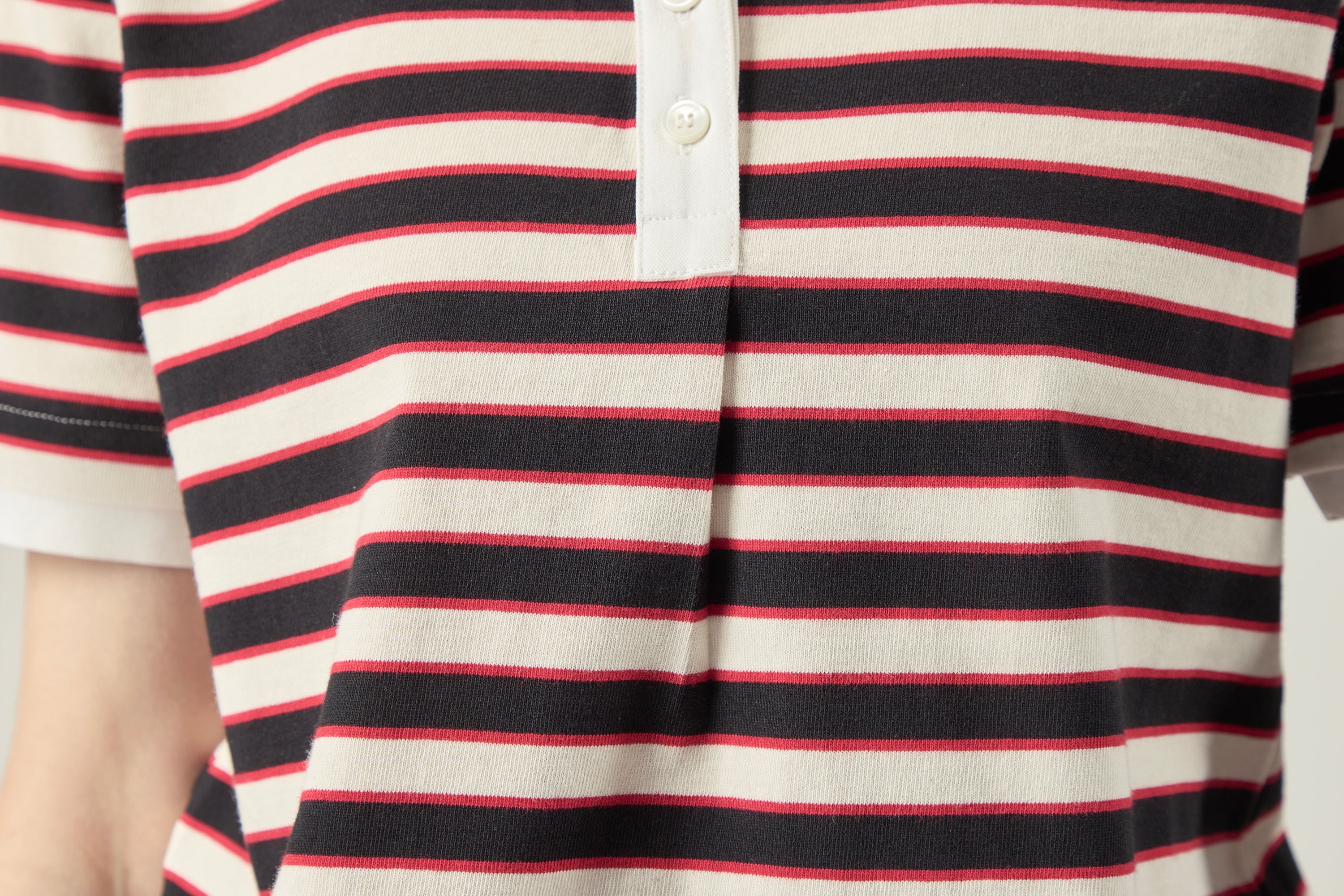 Striped Blouson Top _ Noir Red Stripe