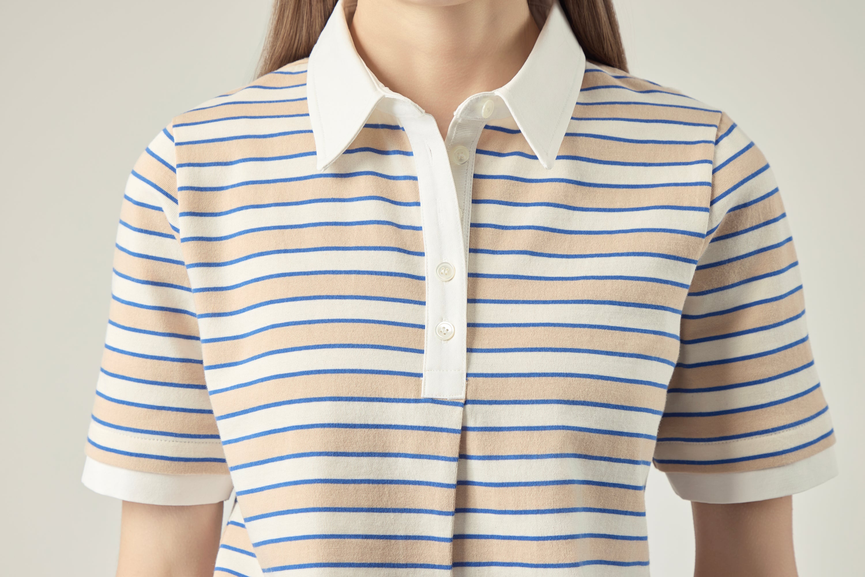 Striped Blouson Top _ Sand Blue Stripe