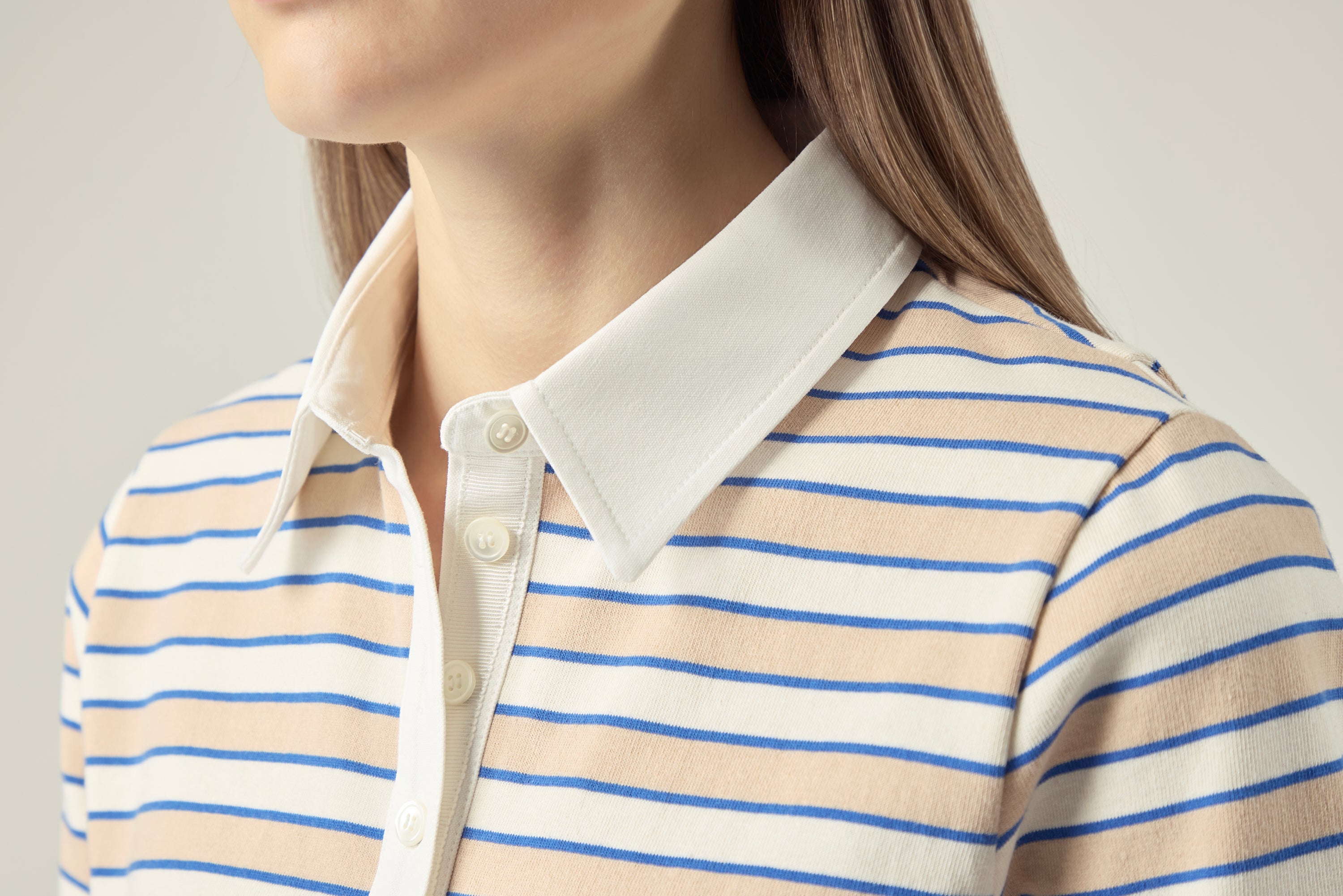 Striped Blouson Top _ Sand Blue Stripe