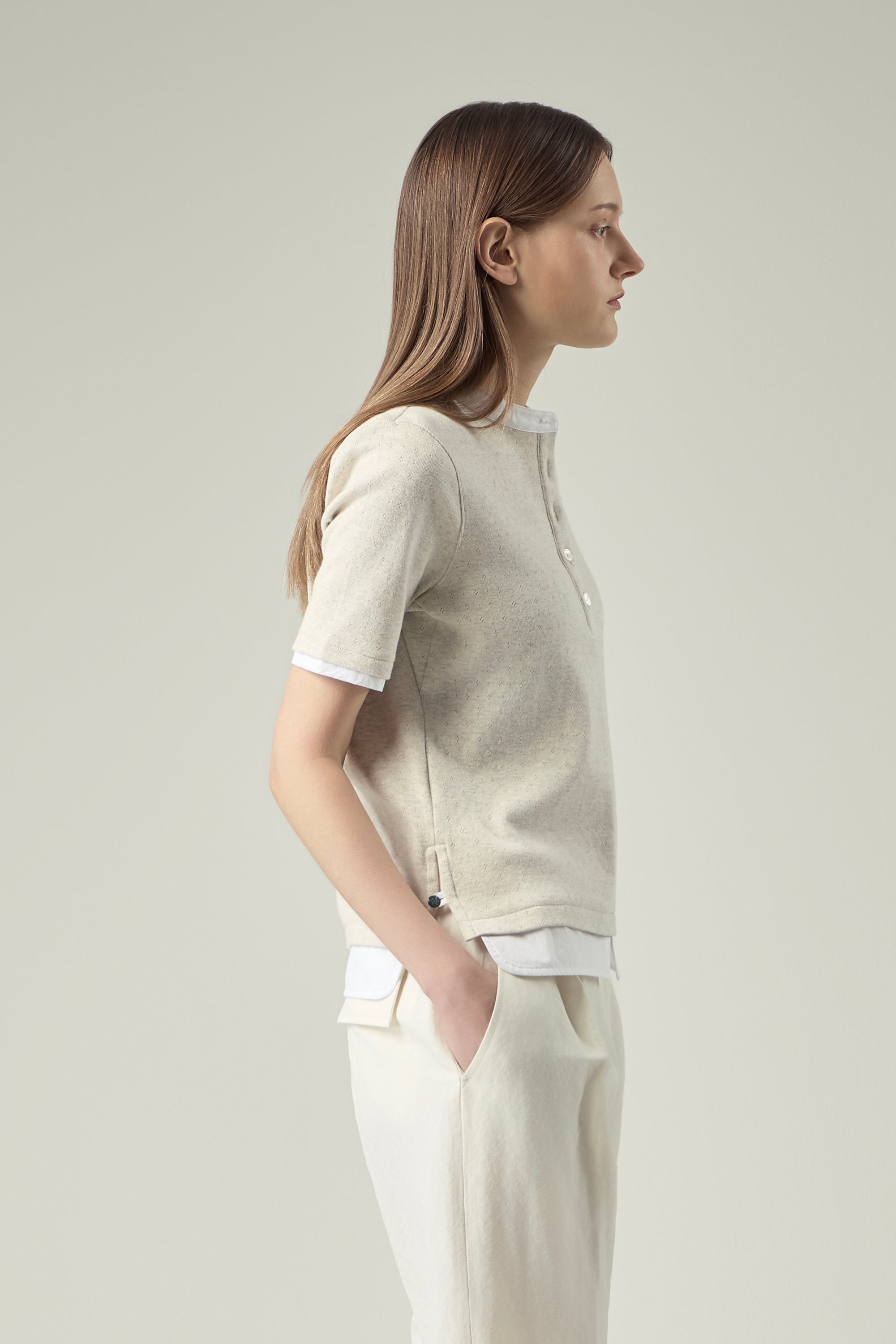 Pointelle Cotton Henley _ Oatmeal