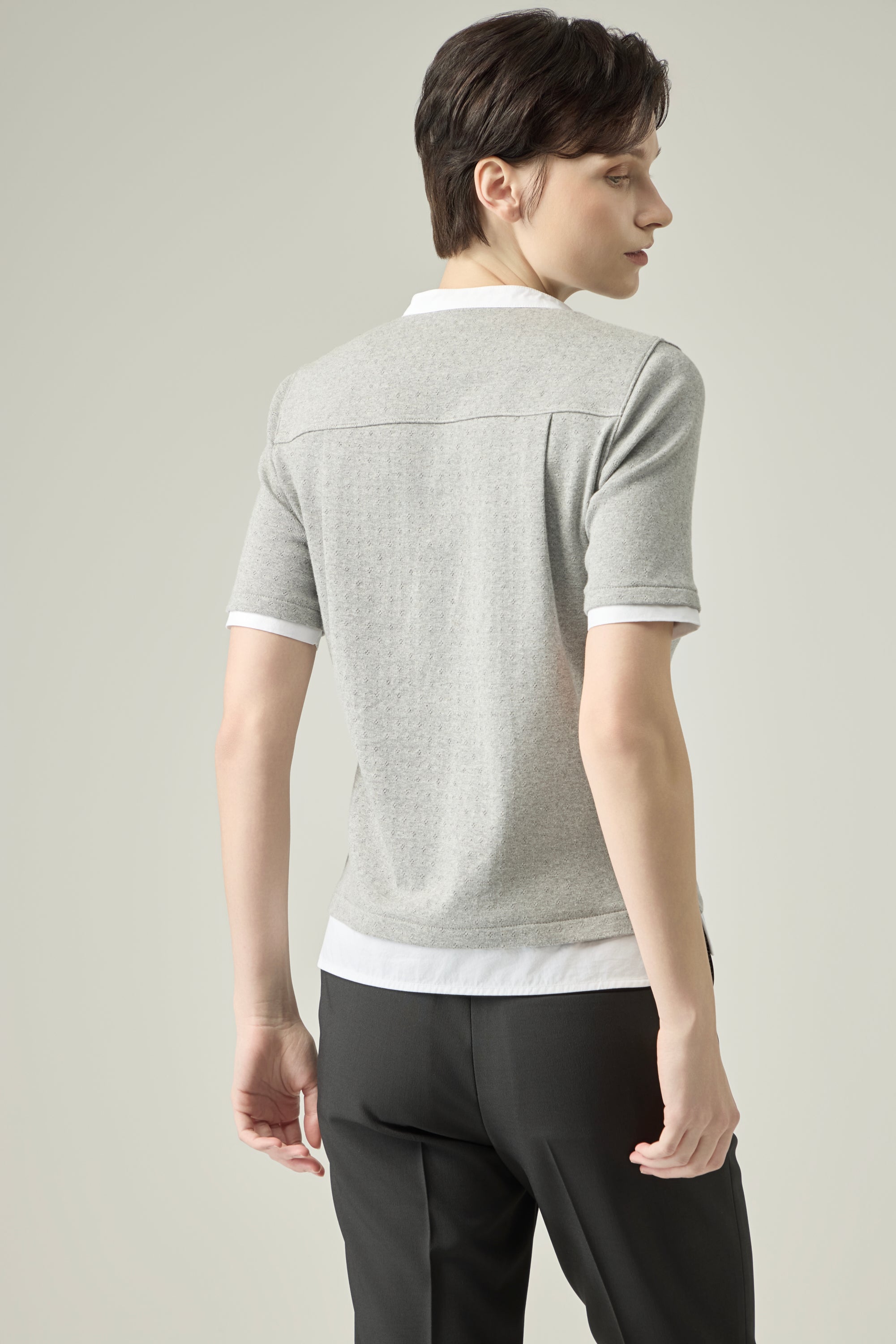 Pointelle Cotton Henley _ Light Grey Melange