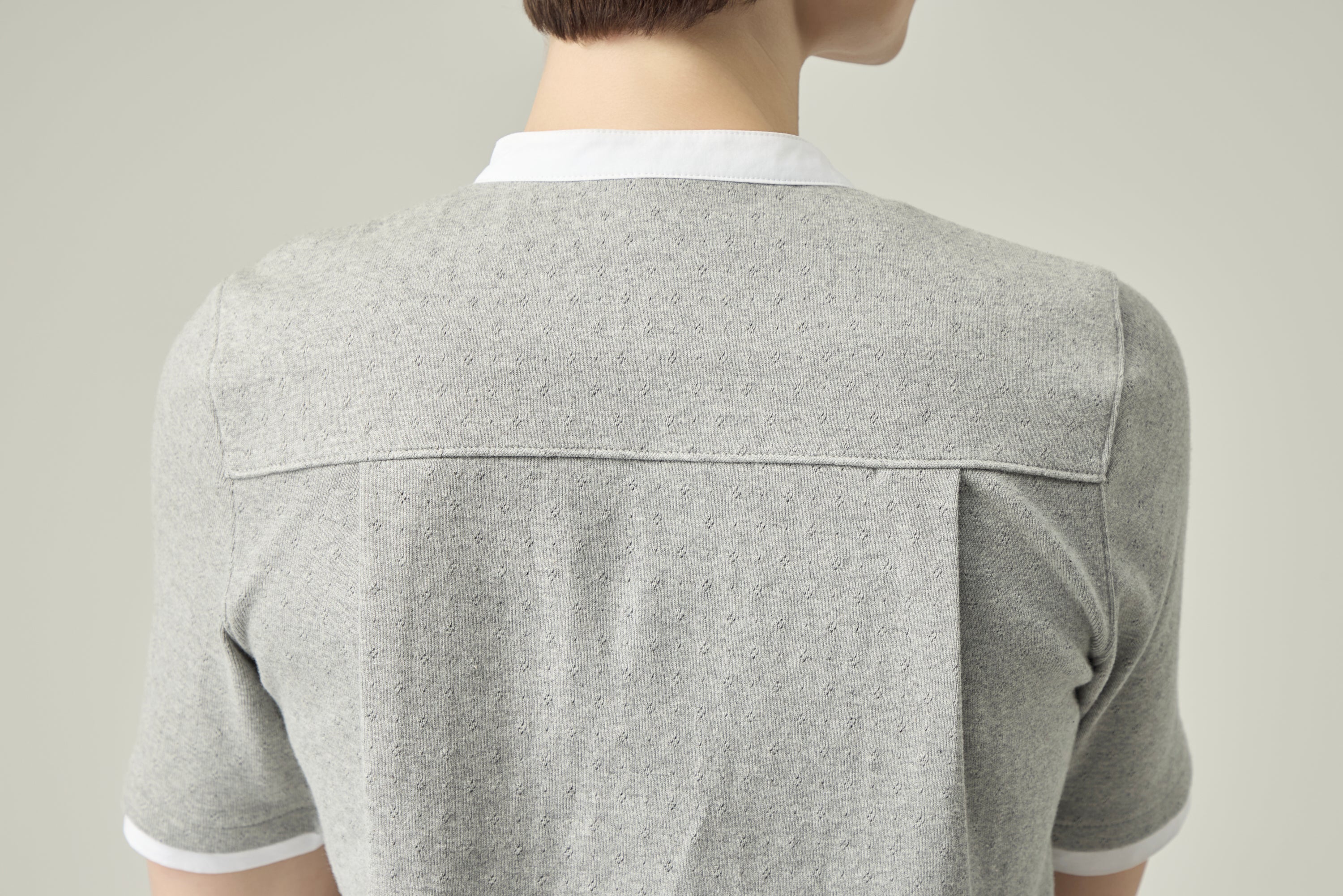 Pointelle Cotton Henley _ Light Grey Melange