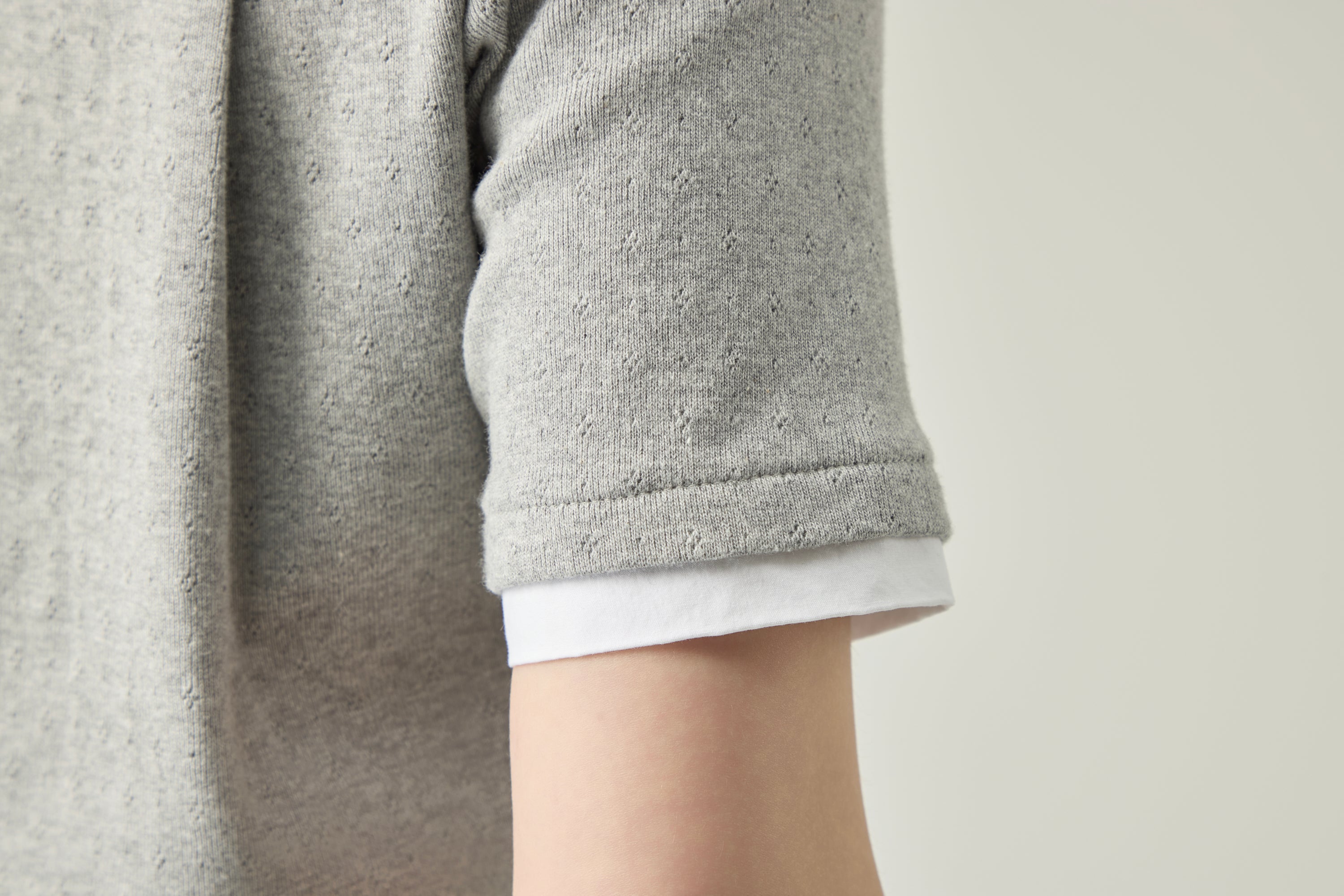 Pointelle Cotton Henley _ Light Grey Melange