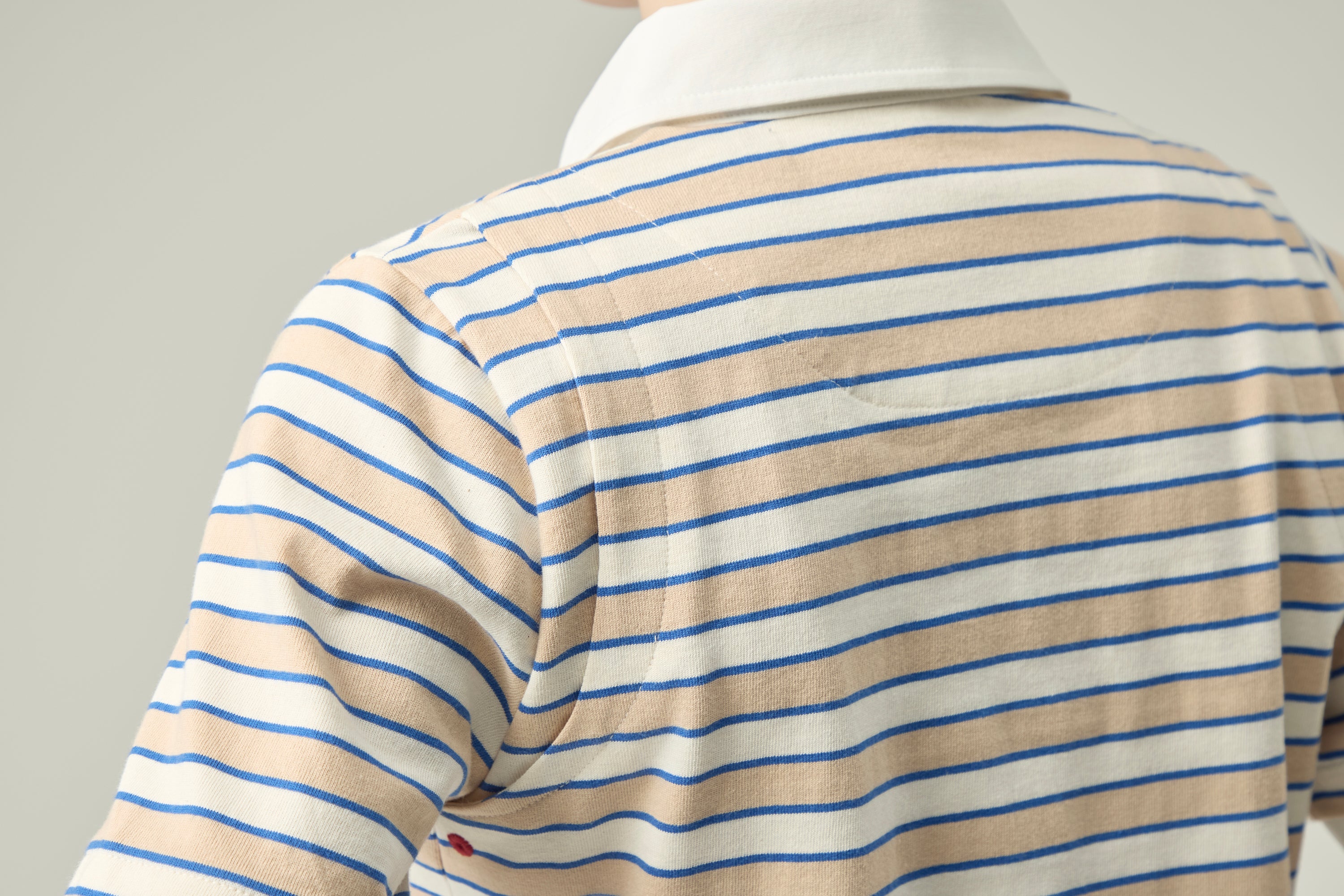 Striped Blouson Top _ Sand Blue Stripe