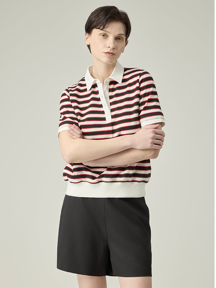 Striped Blouson Top _ Noir Red Stripe