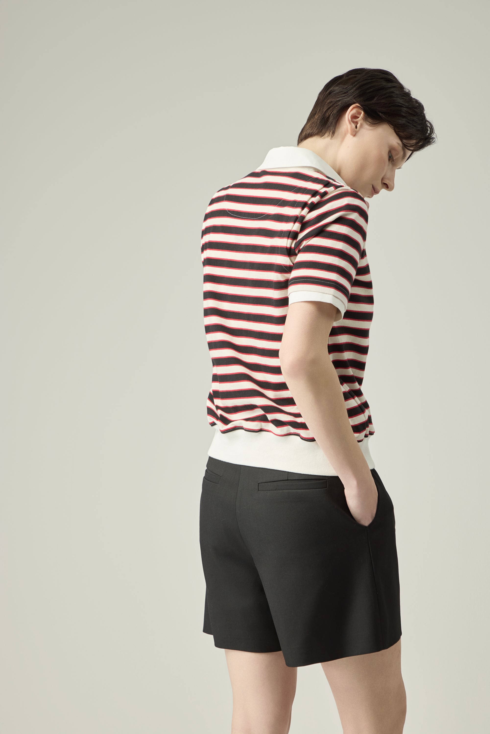 Striped Blouson Top _ Noir Red Stripe